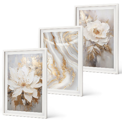 Set om 3 tavlor Blommor abstrakt marmor