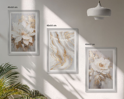 Set om 3 tavlor Blommor abstrakt marmor