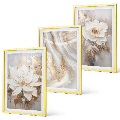 Set om 3 tavlor Blommor abstrakt marmor