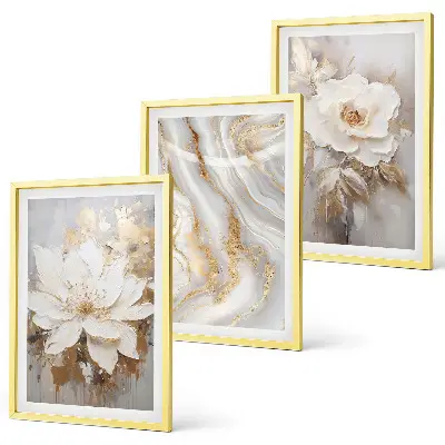 Blommor abstrakt marmor set om 3 tavlor