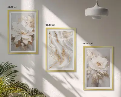 Blommor abstrakt marmor set om 3 tavlor