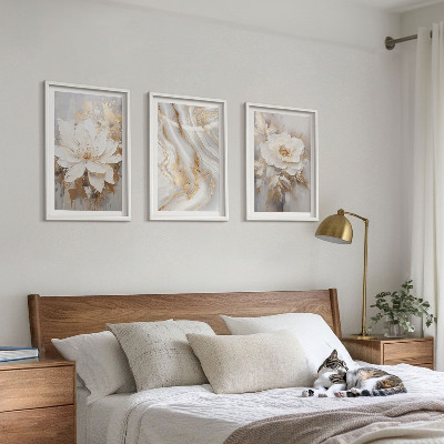 Set om 3 tavlor Blommor abstrakt marmor