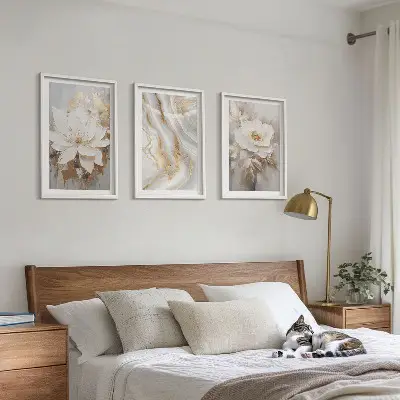 Blommor abstrakt marmor set om 3 tavlor