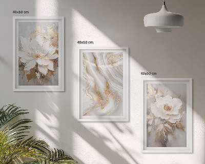 Set om 3 tavlor Blommor abstrakt marmor