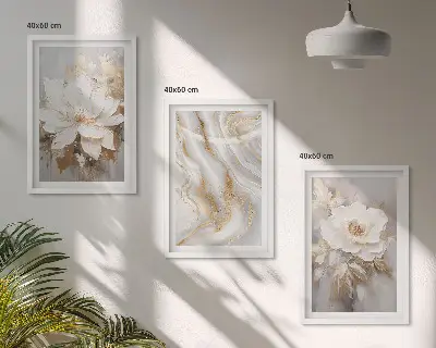 Blommor abstrakt marmor set om 3 tavlor