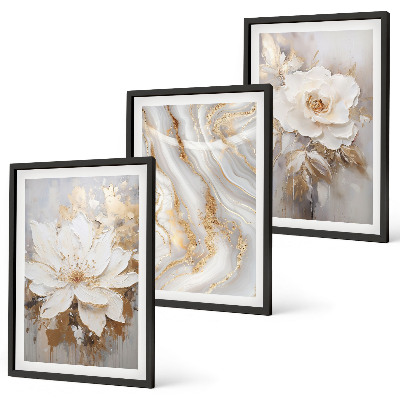 Set om 3 tavlor Blommor abstrakt marmor