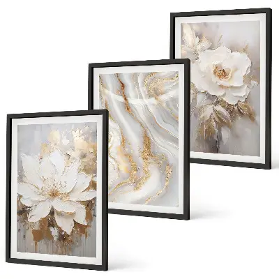 Blommor abstrakt marmor set om 3 tavlor