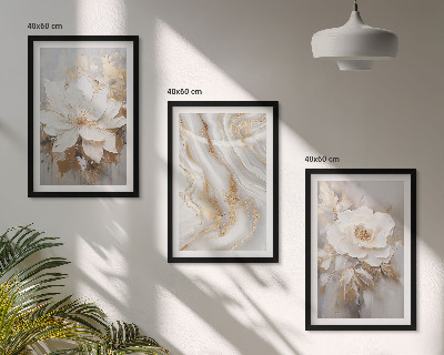 Set om 3 tavlor Blommor abstrakt marmor