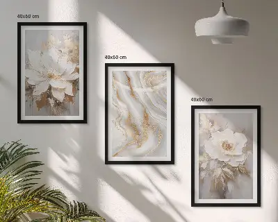 Blommor abstrakt marmor set om 3 tavlor