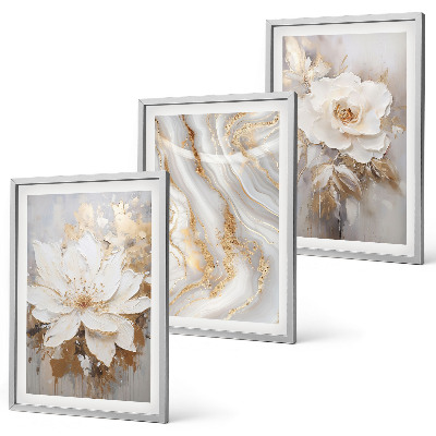 Set om 3 tavlor Blommor abstrakt marmor
