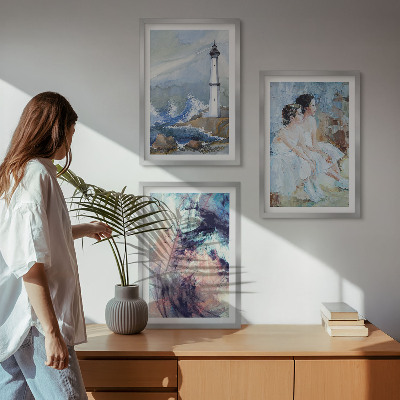 Tavelset ovanför soffa Fyr abstrakt dansare