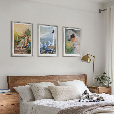 Tavelpaket med ramar Landskap fyr häst flicka