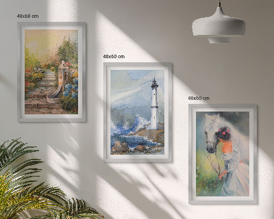 Tavelpaket med ramar Landskap fyr häst flicka