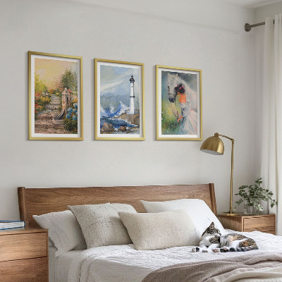 Tavelpaket med ramar Landskap fyr häst flicka