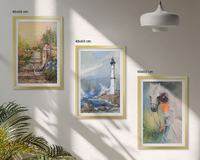 Tavelpaket med ramar Landskap fyr häst flicka