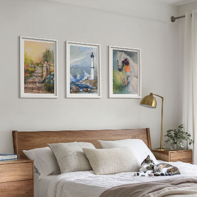 Tavelpaket med ramar Landskap fyr häst flicka
