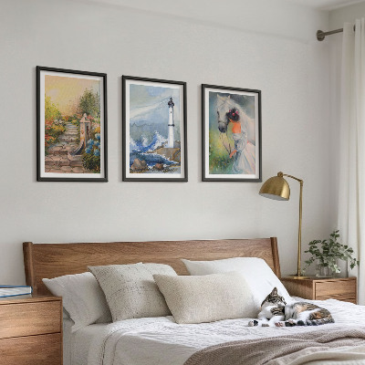 Tavelpaket med ramar Landskap fyr häst flicka