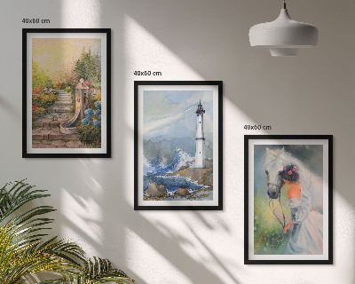 Tavelpaket med ramar Landskap fyr häst flicka
