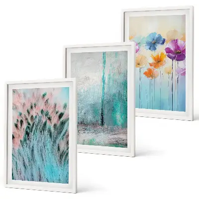 Set med 3 tavlor med mönster av pastellfärgade blommor