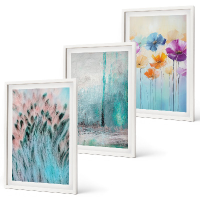 Set om 3 tavlor Pastellfärgade blommor bakgrundsmönster