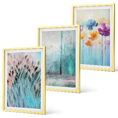 Set om 3 tavlor Pastellfärgade blommor bakgrundsmönster