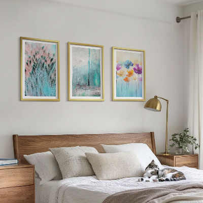 Set om 3 tavlor Pastellfärgade blommor bakgrundsmönster