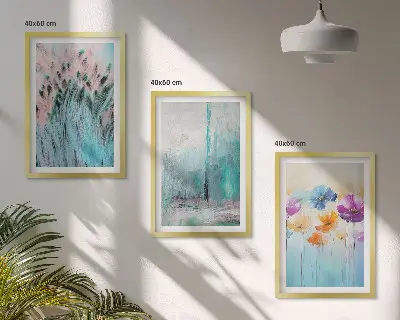Set med 3 tavlor med mönster av pastellfärgade blommor