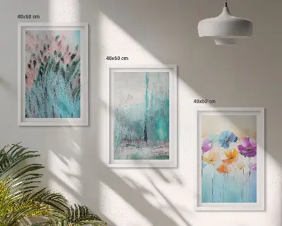 Set med 3 tavlor med mönster av pastellfärgade blommor