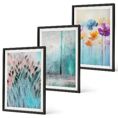 Set med 3 tavlor med mönster av pastellfärgade blommor