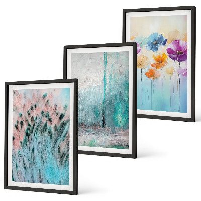 Set om 3 tavlor Pastellfärgade blommor bakgrundsmönster