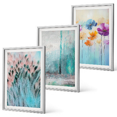 Set om 3 tavlor Pastellfärgade blommor bakgrundsmönster