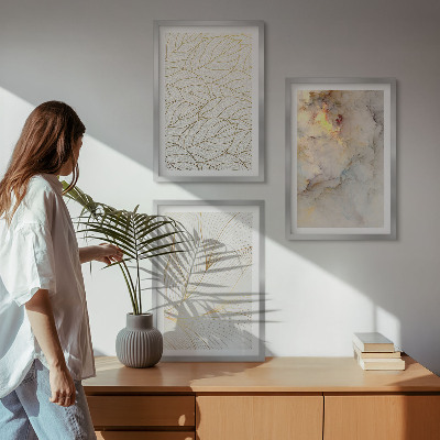 Tavelpaket med ramar Lövmönster marmor abstrakt
