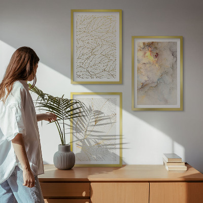 Tavelpaket med ramar Lövmönster marmor abstrakt