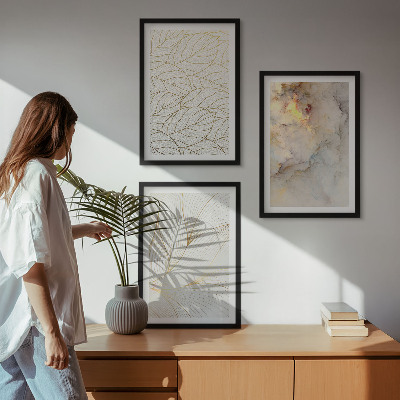 Tavelpaket med ramar Lövmönster marmor abstrakt