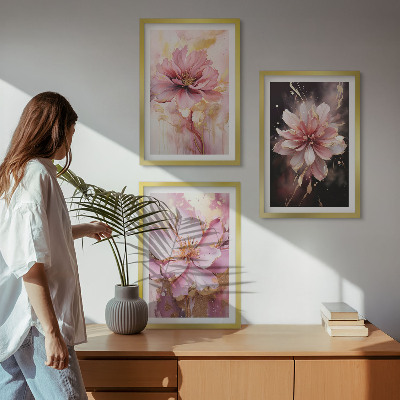 Tavelpaket med ramar Blommiga kompositioner av rosor och vitt