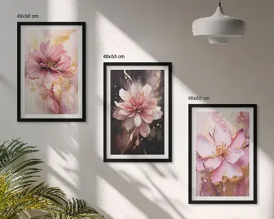 Tavelset med ramar blommiga kompositioner av rosor i vitt