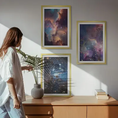 Kosmiska stjärnlandskap set om 3 tavlor