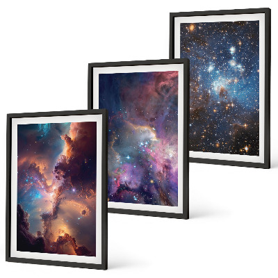 Set om 3 tavlor Kosmiska stjärnlandskap