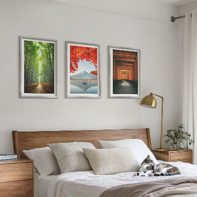 Tavelset ovanför soffa Fuji bambuskogslandskap