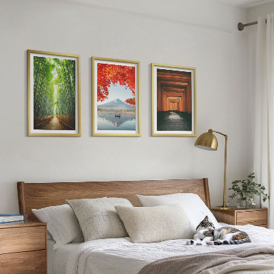 Tavelset ovanför soffa Fuji bambuskogslandskap