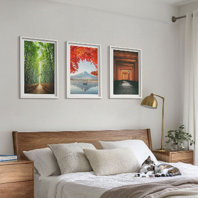 Tavelset ovanför soffa Fuji bambuskogslandskap