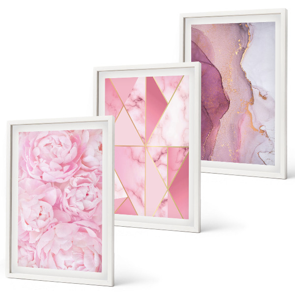 Tavelpaket med ramar Rosa geometriska pioner
