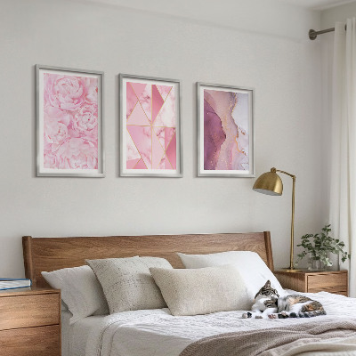 Tavelpaket med ramar Rosa geometriska pioner