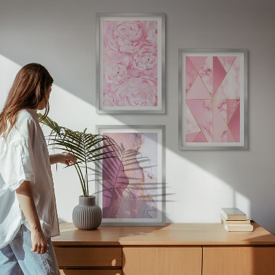Tavelpaket med ramar Rosa geometriska pioner