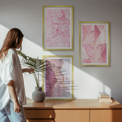 Tavelpaket med ramar Rosa geometriska pioner