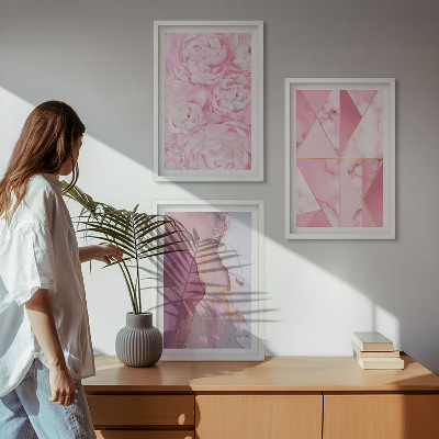 Tavelpaket med ramar Rosa geometriska pioner