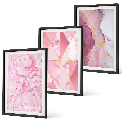 Tavelpaket med ramar Rosa geometriska pioner