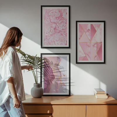 Tavelpaket med ramar Rosa geometriska pioner