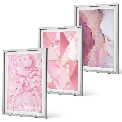 Tavelpaket med ramar Rosa geometriska pioner