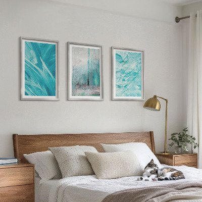 Tavelset ovanför soffa Blå nyanser abstrakta mönster